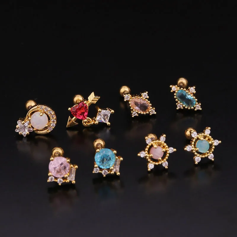 DAIHE Colorful Round Zircon Ear Bone Nail Nose Earring Fashion Jewelry Piercing Jewelry