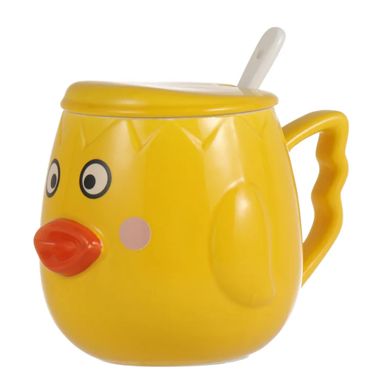 Cartoon Cute 3D Duck Ceramic Cup Creative Mug Net Red Cup With Lid and Spoon Gift Couple Water Cup