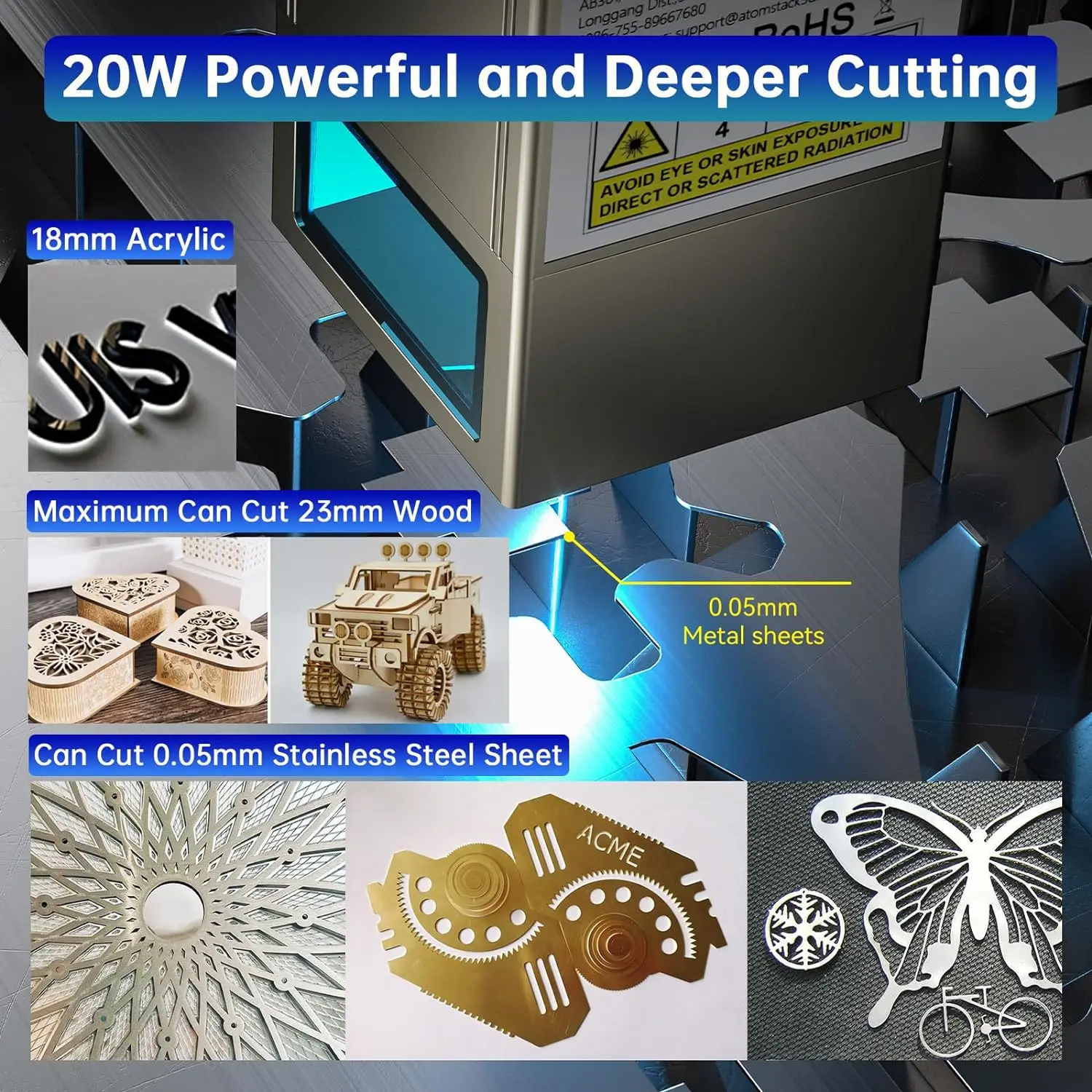 Atomstack S20 X20 A20 Pro Laser Engraving Machine 20W Laser Cutter DIY Limit Switch Offline App Engraver For Wood Metal Acrylic