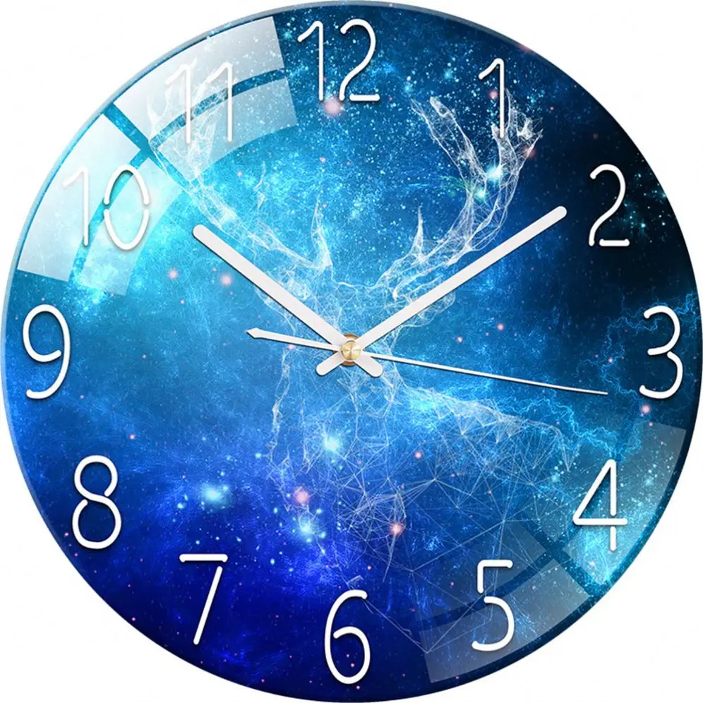 colorful UV printing home office decoration quartz glass wall clocks