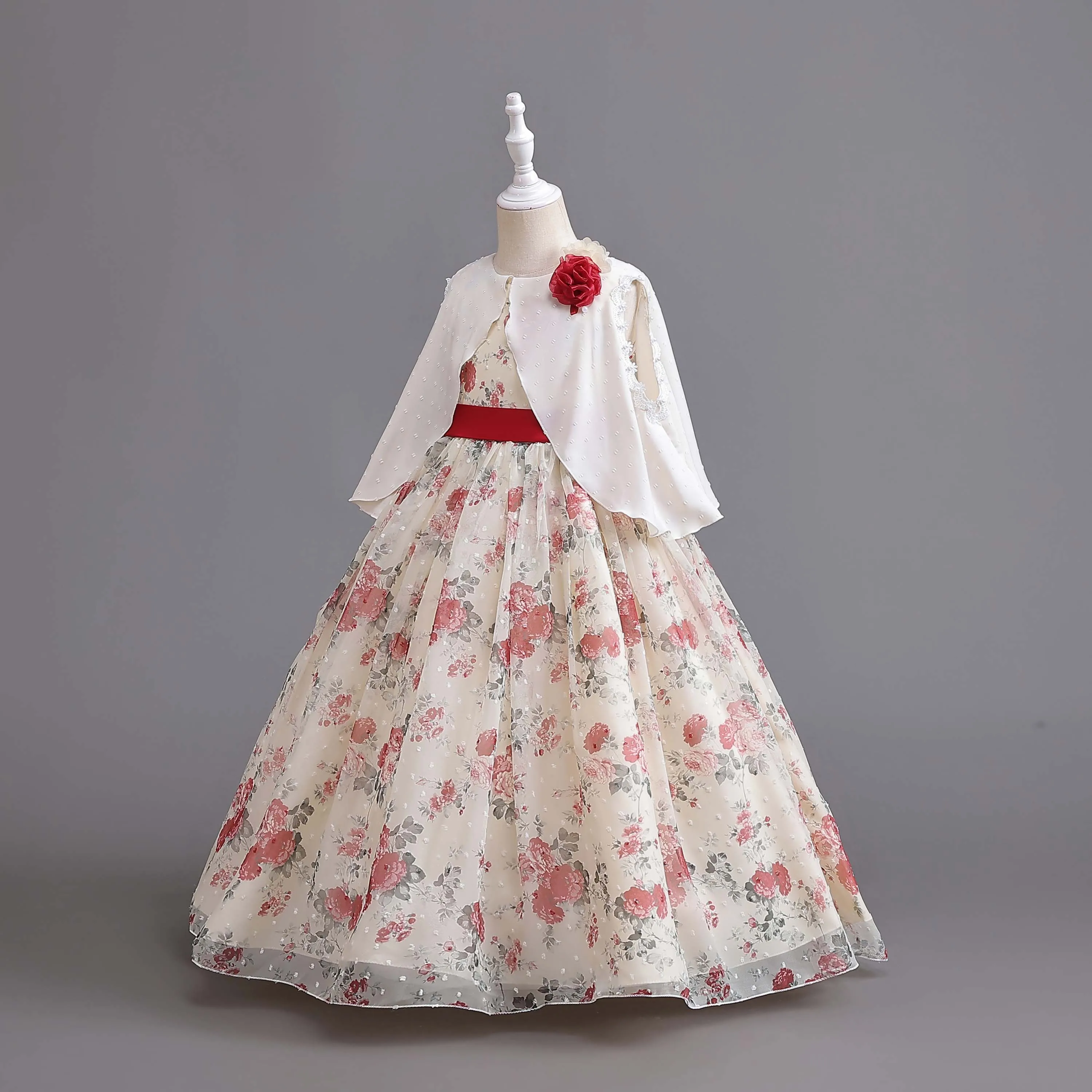 Kids Flower Princess Dress Girls Party Dresses Cape Embroidery Elegant Wedding Birthday Age 2-10 Years  AC143