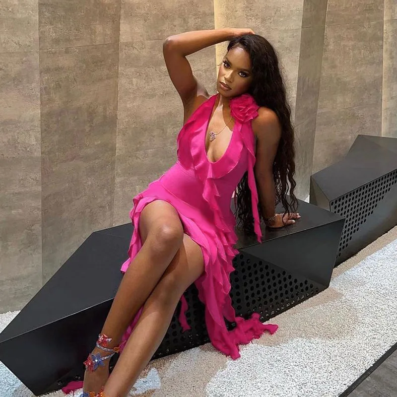 Женское Прозрачное платье с V-образным вырезом и цветочным принтом