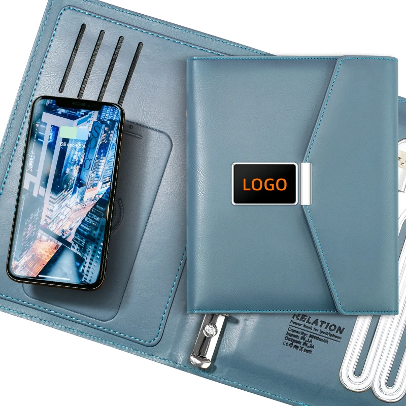 Business gift convenient 8000mAh with screen indicator notebook with wireless charger facility