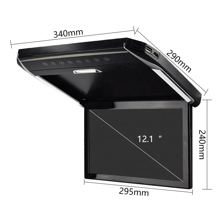 Car Ultra Thin Roof Entertainment TV Manual Flip Down Multimedia Audio Video Player 12.1inch HD Screen Car Roof Monitor