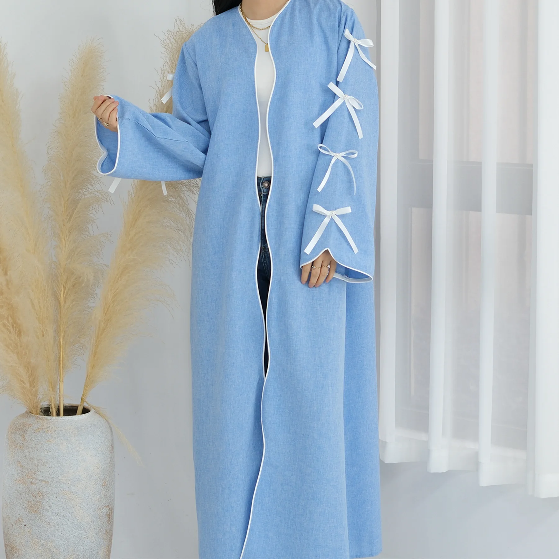 Производитель Yibaoli 3 вида цветов eid abaya dubai мусульманское Модное Новое платье с открытым бантом