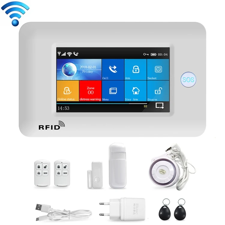 New Arrival Stock PG-106-GSM GSM/GPRS + WiFi Intelligent Alarm System with Touch Screen & RFID Function