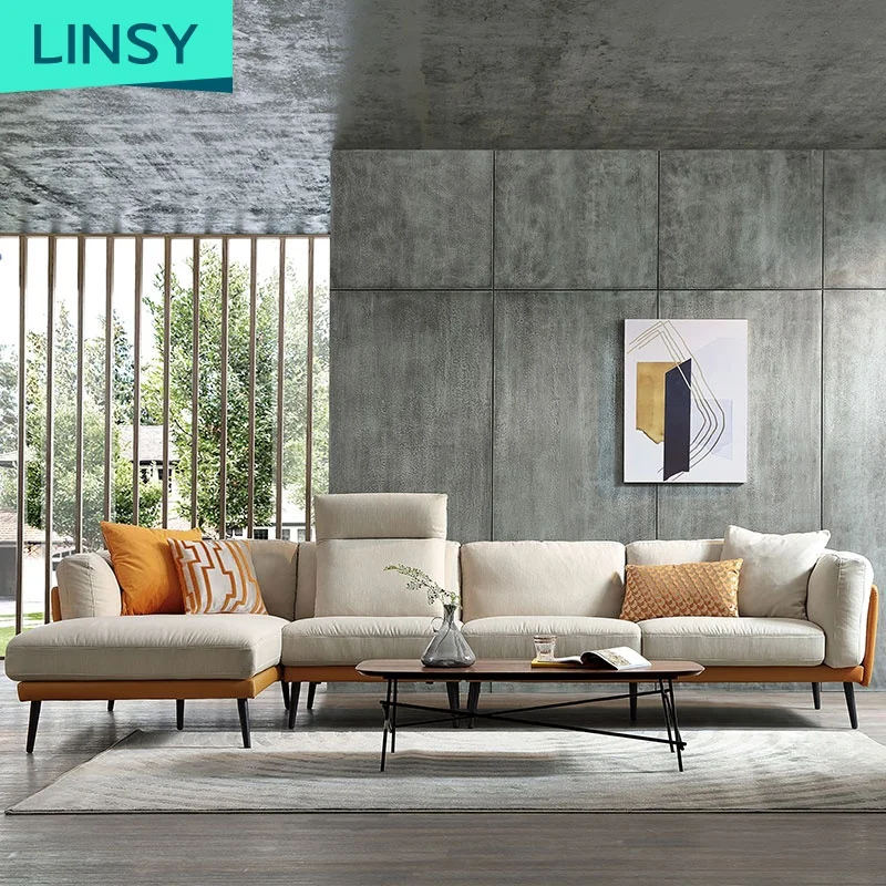 Linsy  Modern Fabric 4 Seater Chesterfield Couch Living Room L Shaped Sectional Corner Sofa Set Design Home Furniture RBE2K