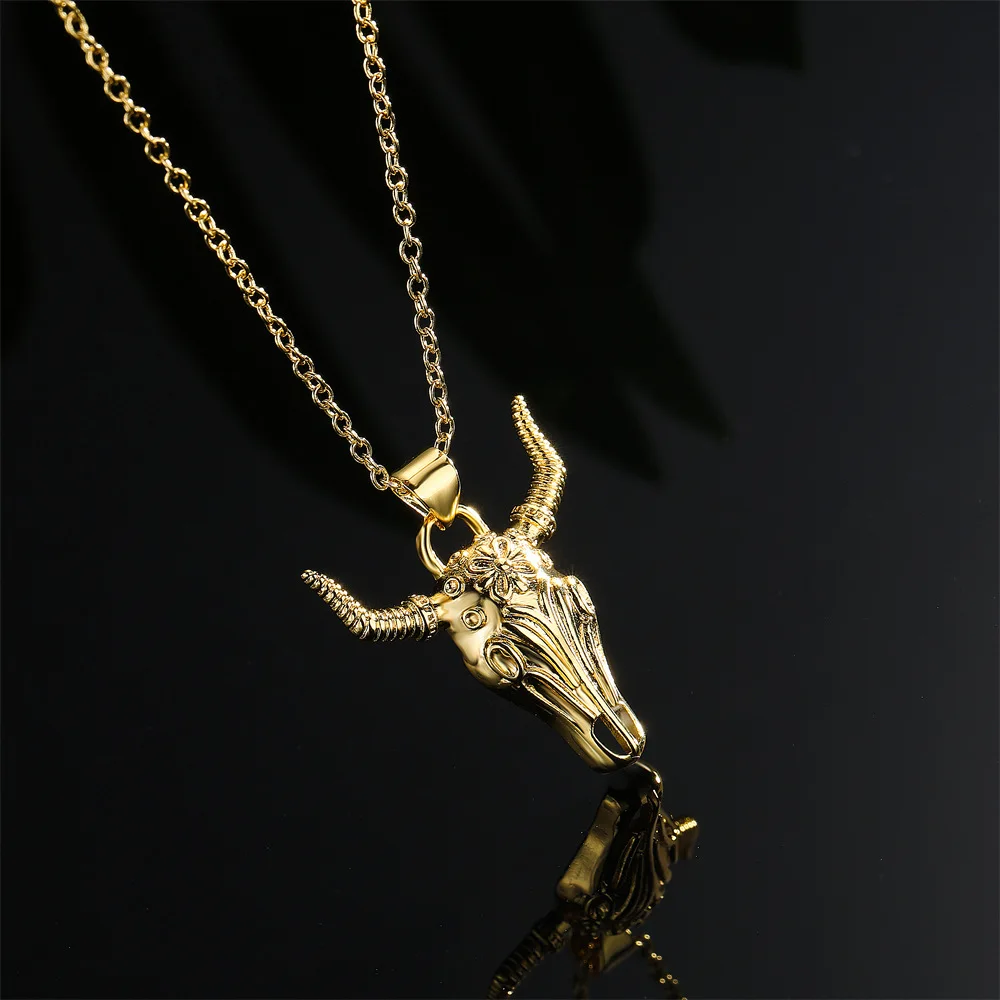 Fashion jewelry animal shape necklaces bull head pendent necklace for men