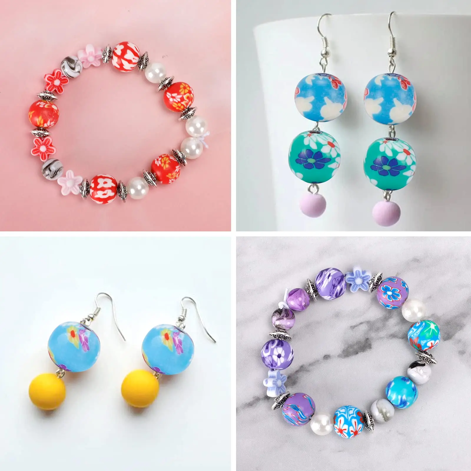 10mm Colorful Round Polymer Clay Beads Assorted Pattern Loose Beads Handmade Clay Beads For Bracelet Making Kit