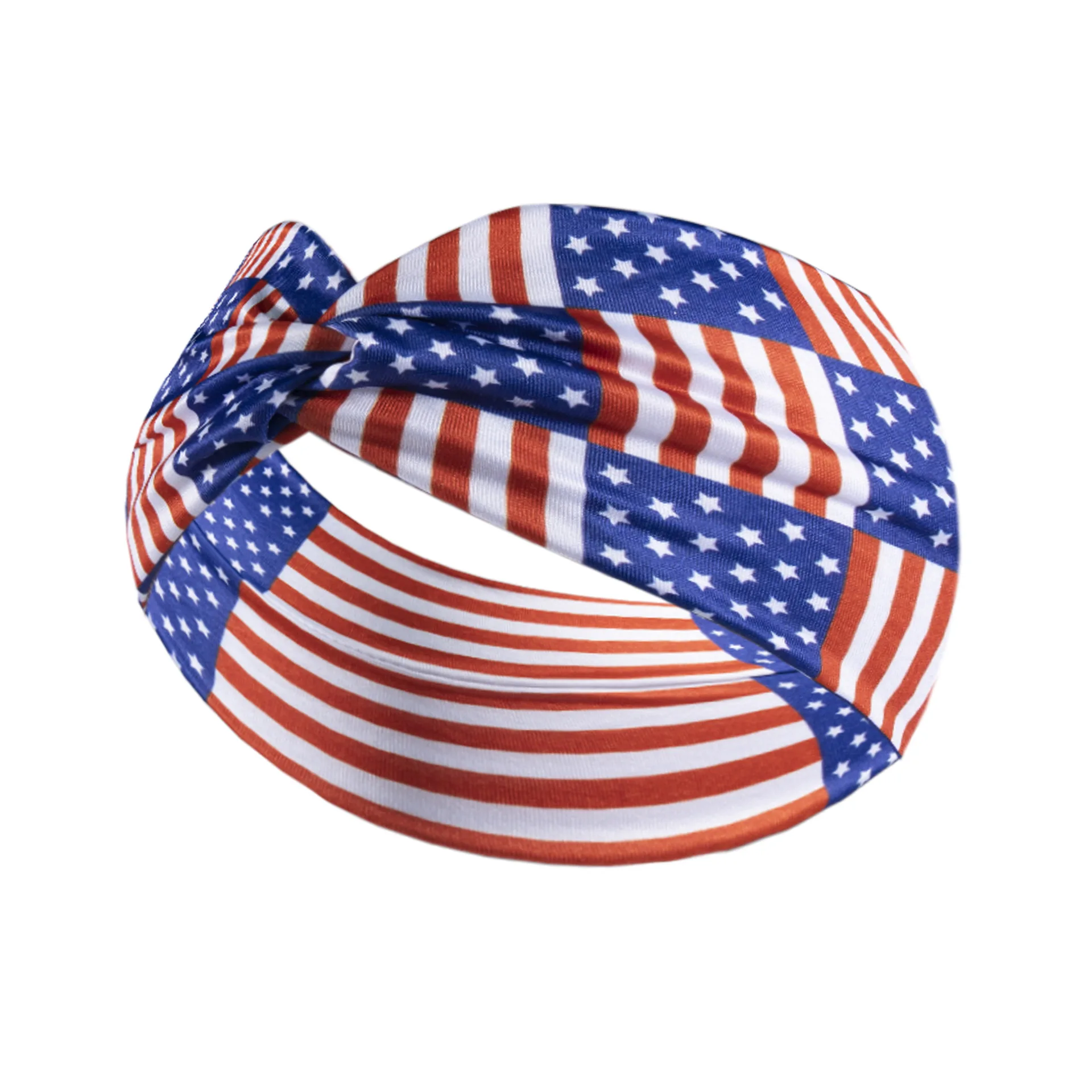 American Flag Independence Day Stretch Headband Vintage Star Party Decoration Sport Sweat Wicked Cross Knot Wide Headband