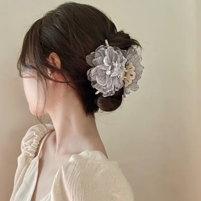 CLARMER Fashion vintage elegant solid color pearl mesh women hair accessory handmade custom fabric cover flower hair claw