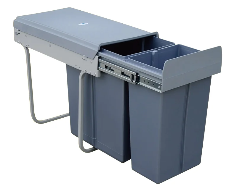 Pull Out Built In Recycling Waste Kitchen Sustainable Rectangular Plastic Cabinet Bucket Damping Buffer Garbage Trash Bin