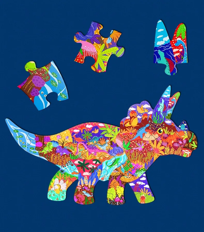 Cross-border new toy flat paper puzzle dinosaur enlightenment early education puzzle toy intelligence puzzle alien for children