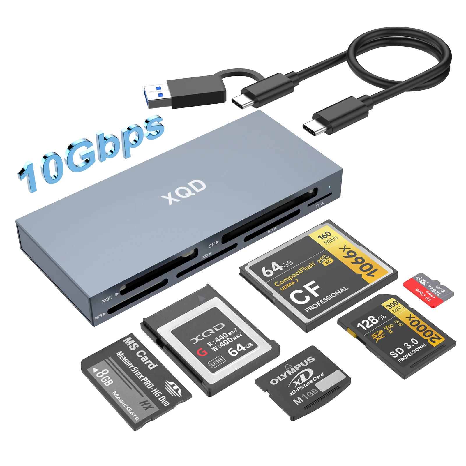 Портативный многопортовый считыватель карт XQD CF XD MS SD TF с передачей данных 10 Гбит/с