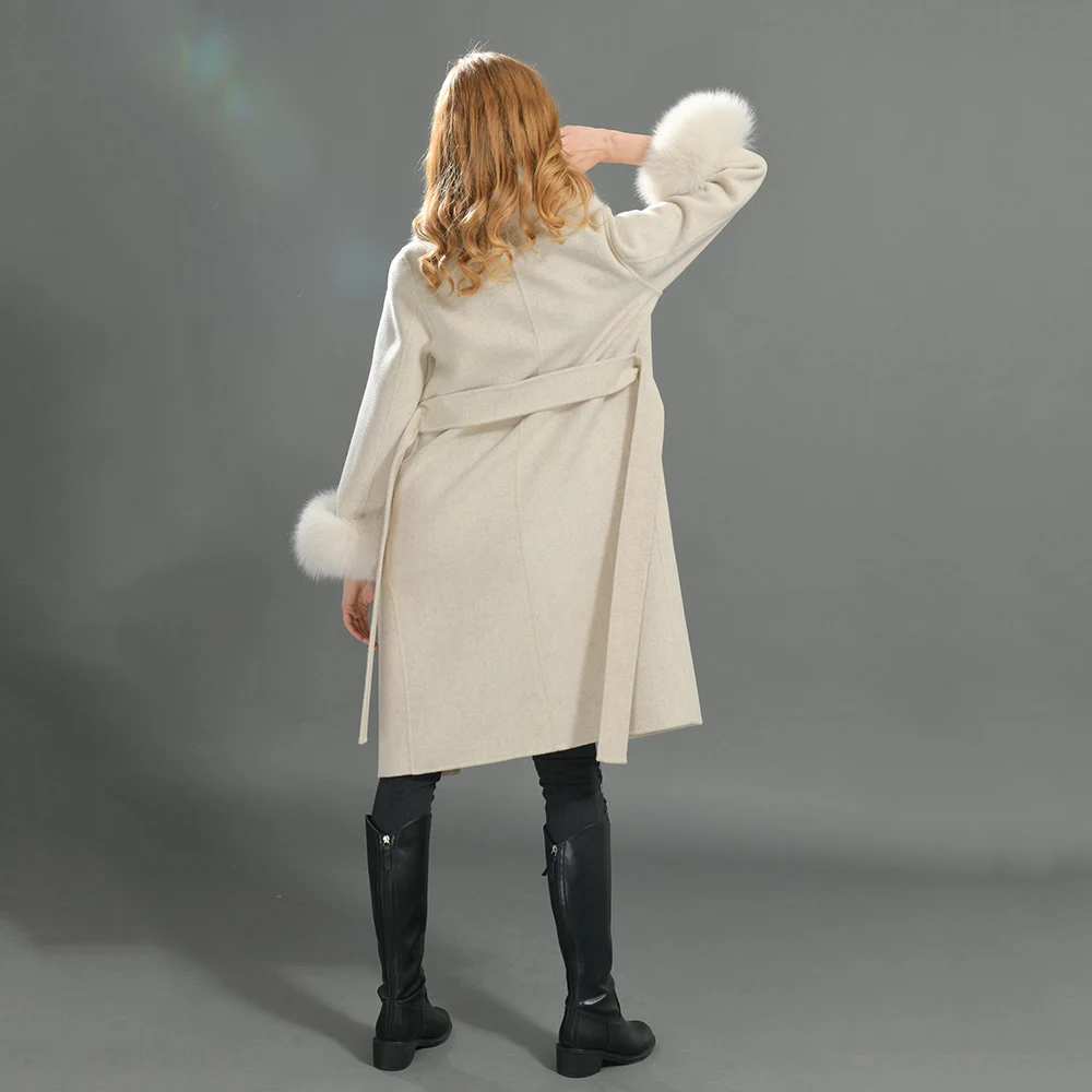 Mao Mao Fur New Fashion Fur Coat Wool Detachable Fox Fur Collar Women Warm Long Coat Wool