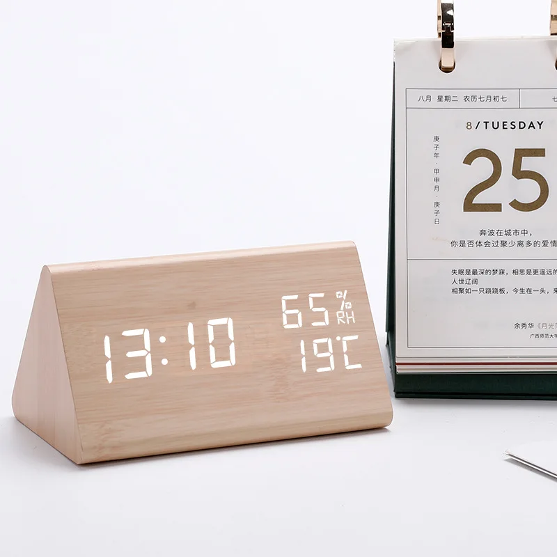 Upgraded Alarm Clock Smart LED Digital Clock with Time Temperature Adjustable Brightness Voice Control Humidity Displaying