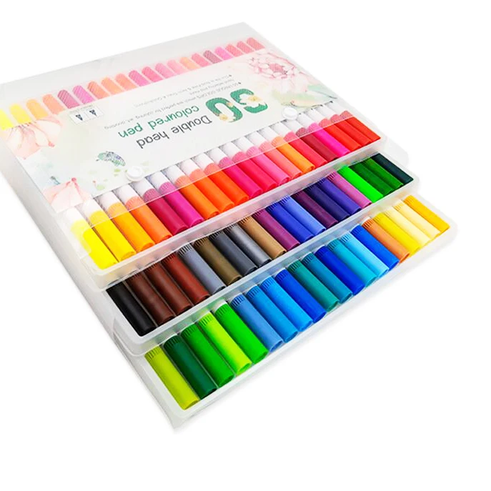 60 Colors Dual Brush Pens Set Fine & Brush Tip Art Markers For Kids Adult Coloring
