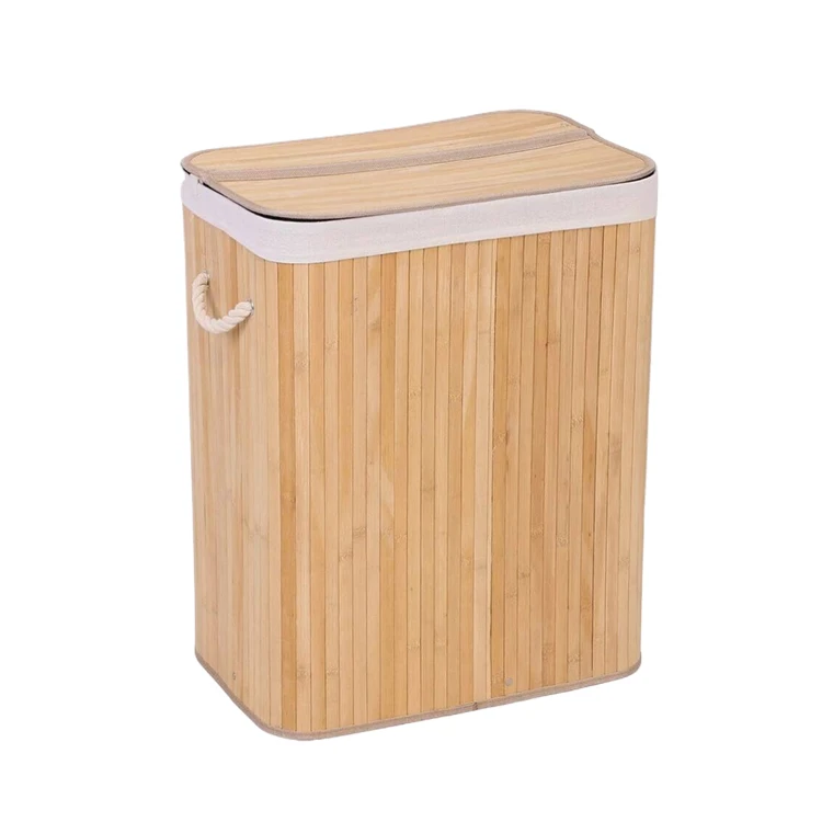 Wholesale Eco-Friendly Bamboo Basket Supermarket Collapsible Laundry Storage Natural Foldable Basket
