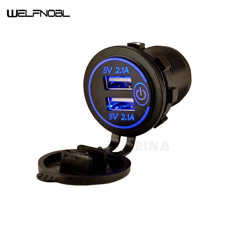 Touch Dual USB LED Charging Socket 5V 4.2A 12-24V Power Outlet Car Power Charger For Boat Motorcycle (Blue)