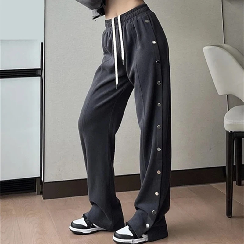 New Autumn Winter Side Stud Loose Hip Hop Dance Straight Sweatpants
