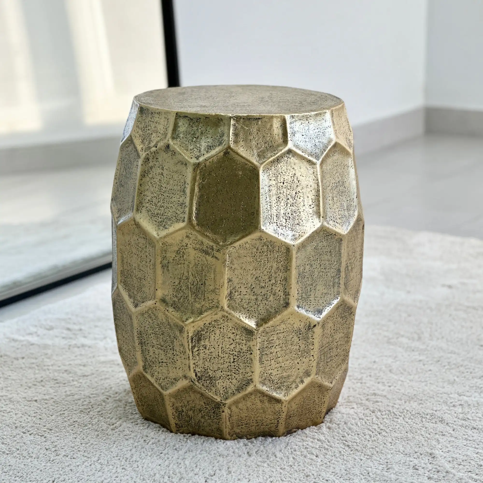 Honeycomb Gold Wash Side Table  Resistant To Any Type Of Wear And Tear Elegant, Tasteful Touch To Any Space