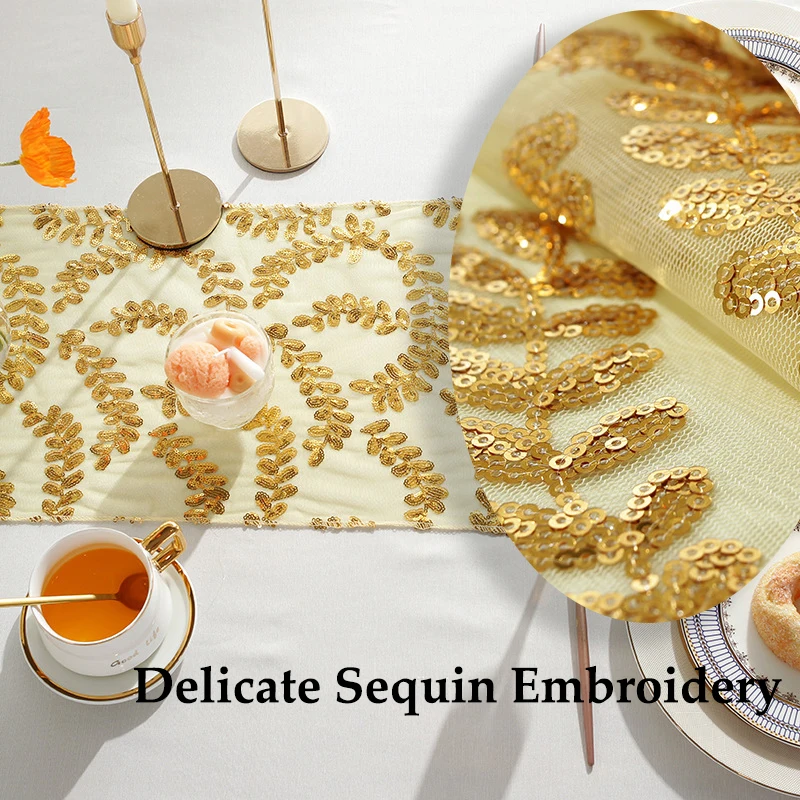 Sequins Wedding Table Runner Gold Luxury Table Runner For Banquet Party Holiday Table Decoration