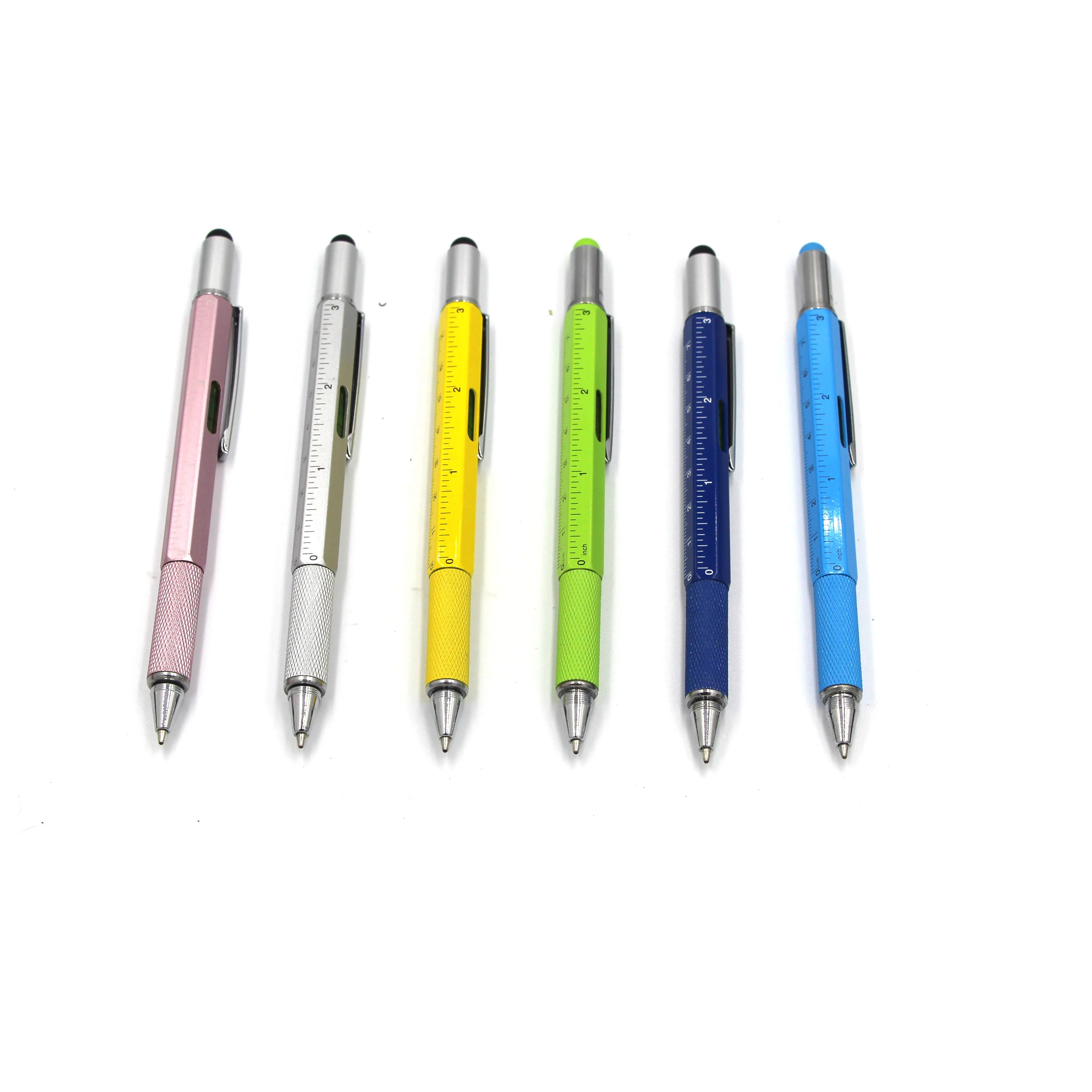 Promotional Tool Pen with Custom Logo 6 in 1 Metal Pen Screwdrivers Ruler ballpoint Stylus Level