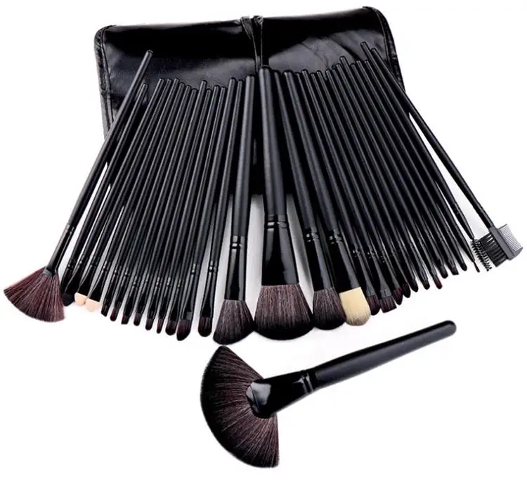 32 wooden makeup brushes set with pu bag eyeshadow foundation brush 32 multi-color makeup brushes