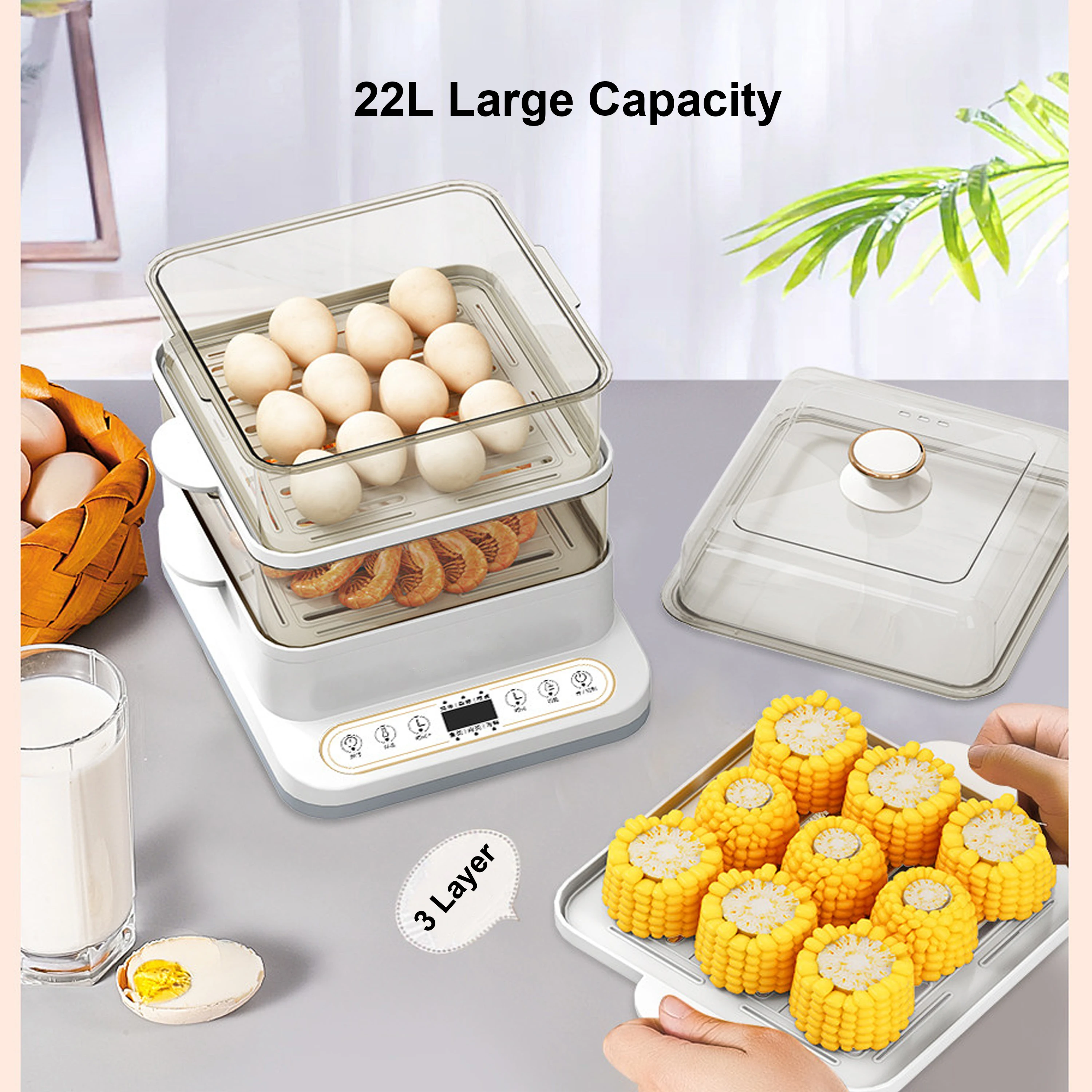 digital control electric frying pan with steamer electric sweet corn steamer 22L