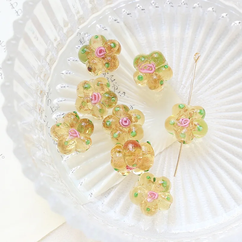 Handmade Gold sand Flower beads DIY Jewelry Bracelet and Necklace Beaded Accessories Mixed Color Loose Beads