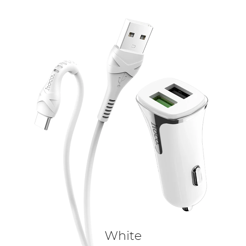 Hoco. Автомобильное зарядное устройство Z31 Universe с двумя USB-портами QC3.0 с кабелем 1 м Type-C и защитой от нескольких замыканий