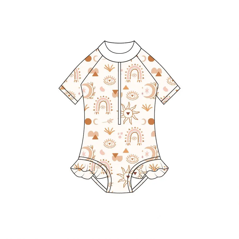 OEM Custom long sleeve swimsuit one piece lovely baby girls swimwear