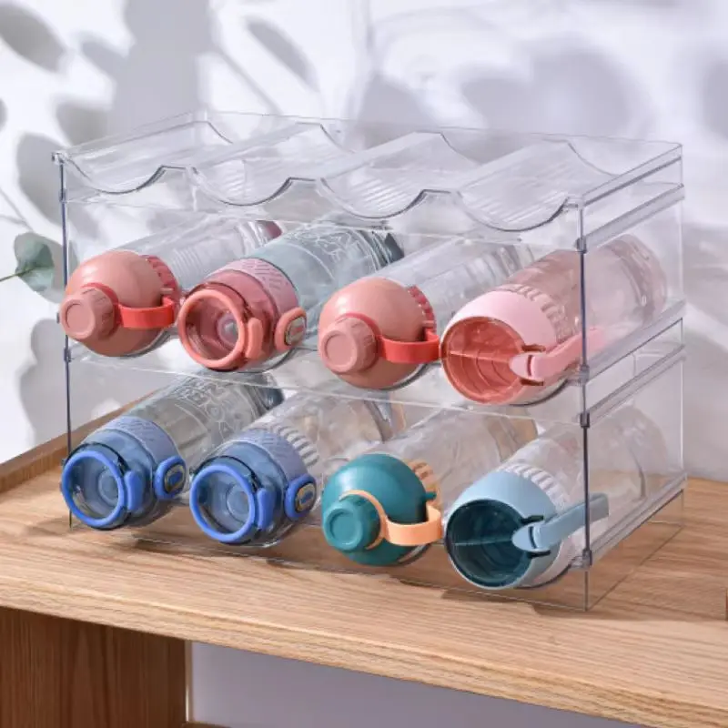 Water Bottle Holder Fridge Organizer Refrigerator Storage Containers Heavy Duty Plastic Water Bottle Organizer for Cabinet
