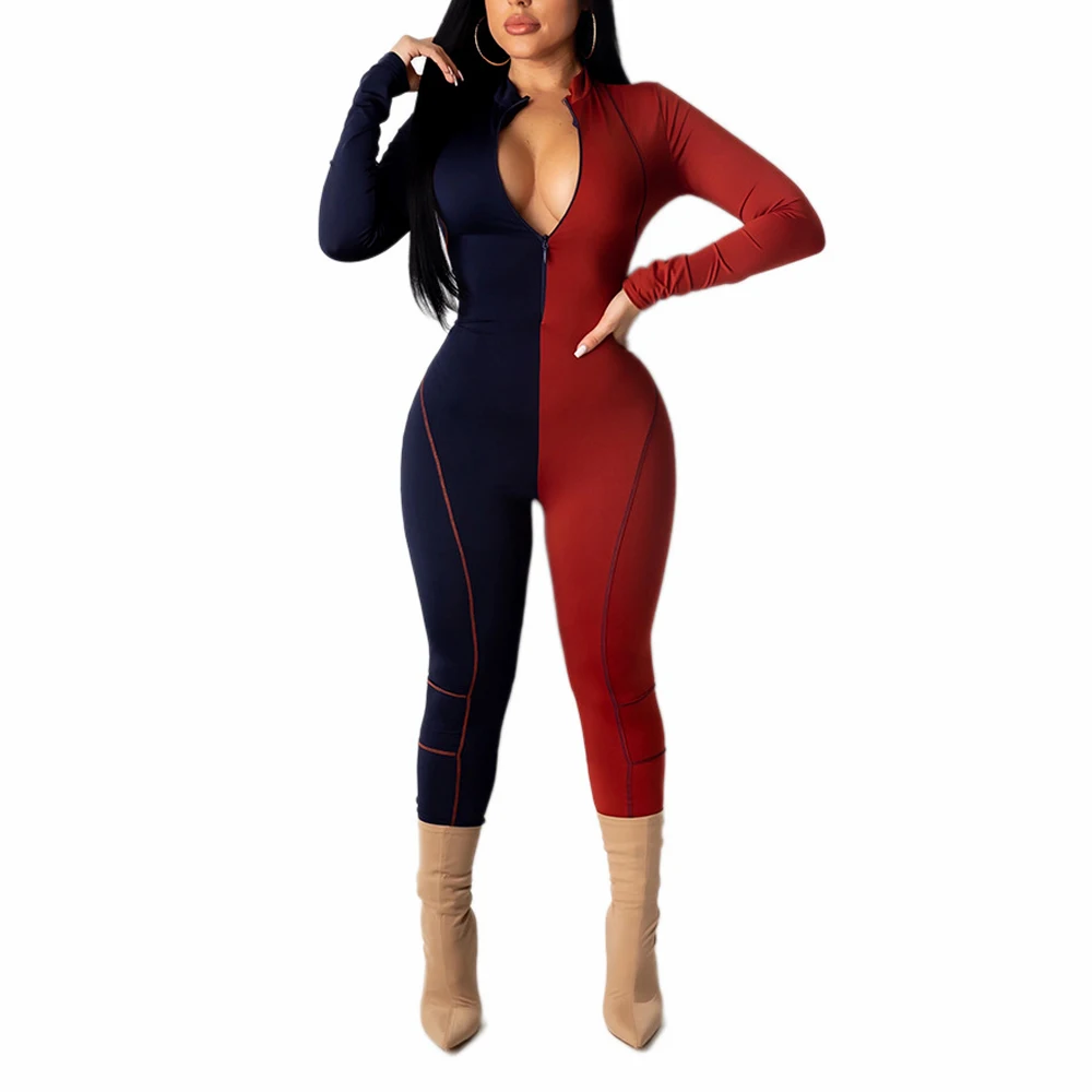 Лидер продаж Модный комбинезон с цветными блоками боди костюмы женские
