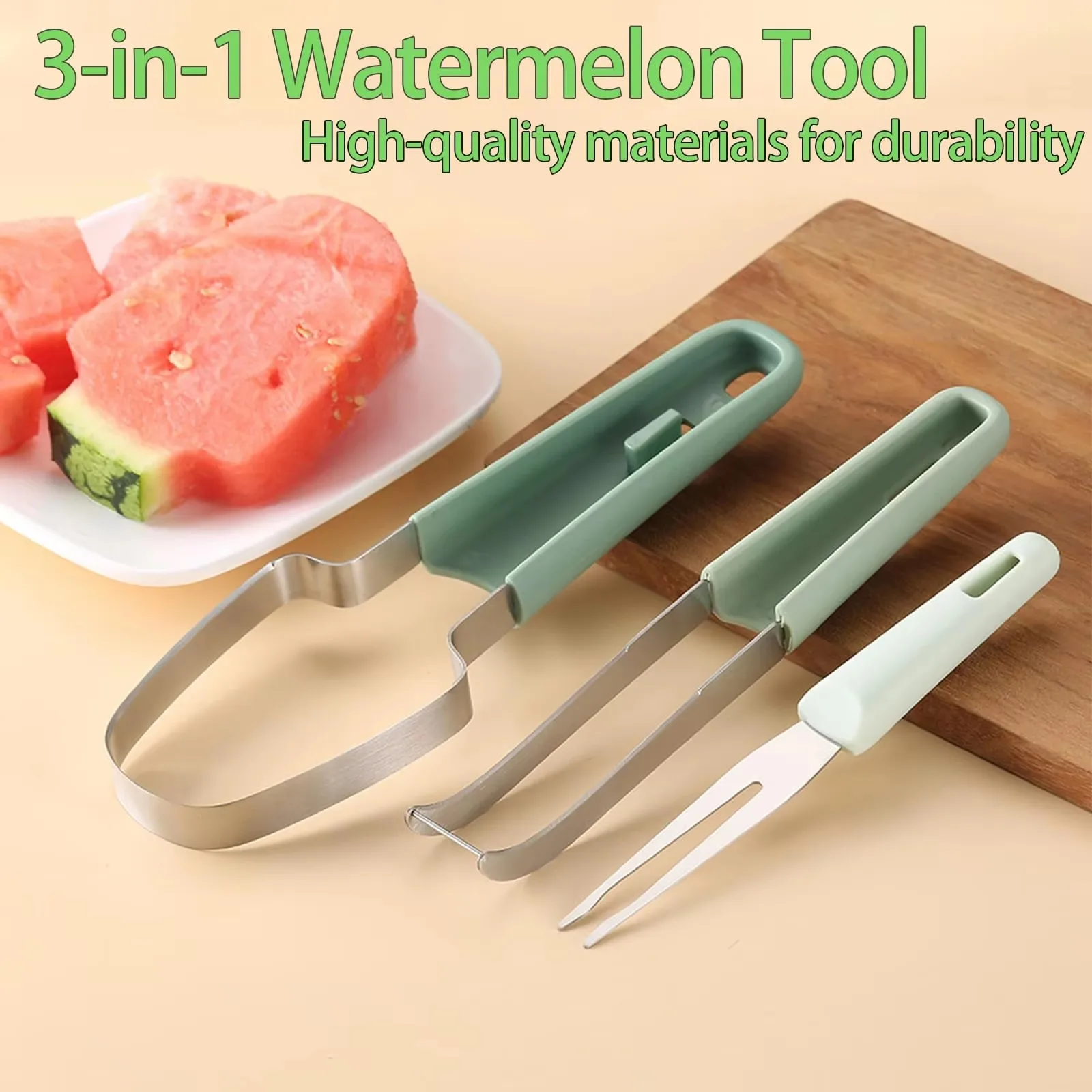 3 in 1 Watermelon Cutter Slicer Tool,Stainless Steel Water melon Fork Popsicle Watermelon Knife Fruit Cutter Kitchen Gadgets