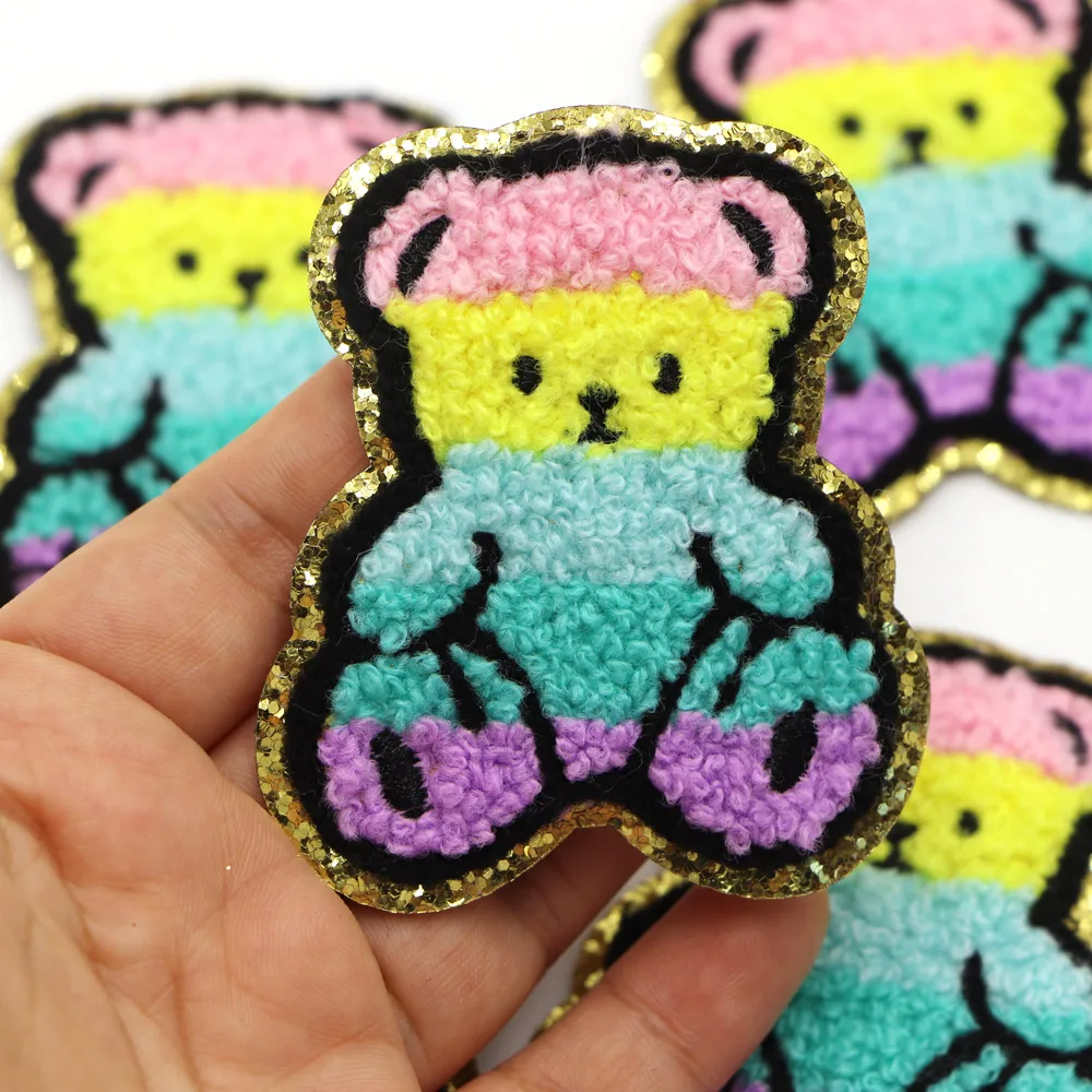 1PC Cartoon Bear Iron on Patch Chenille Embroidered Patches Applique For Clothing Fabric Jackets Jeans Repair Decor Craft