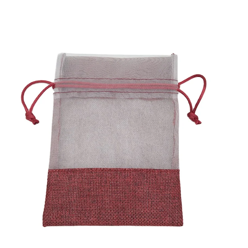 Accept Customized Logo and Design Drawstring Jute Linen christmas candle bags With Organza Window