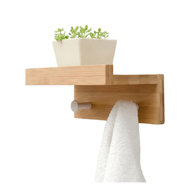 Hot sale home entray solid wood cloth wall shelf with hooks