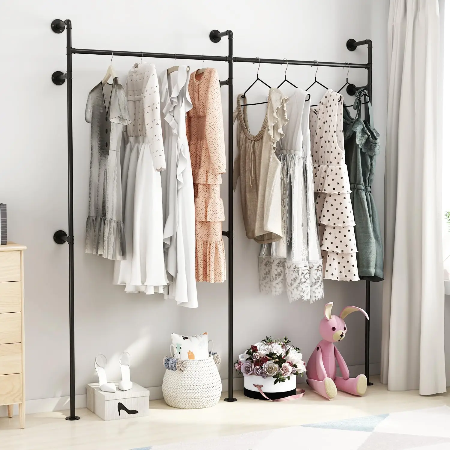 Heavy Duty Clothes Rack for Hanging Clothes Wall Mounted Display Garment Rack for Home Retail Boutique