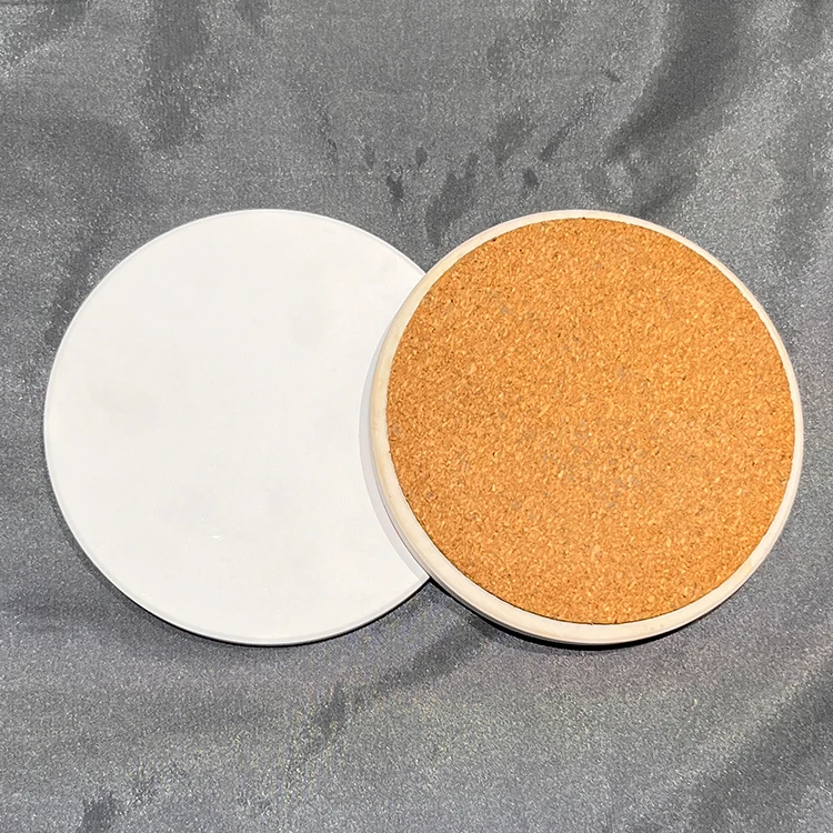 Wholesale custom printed sublimation ceramic coaster with cork back Round Square Blank cork ceramic absorbent coaster for drink