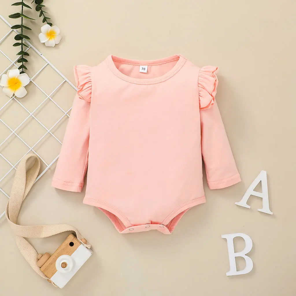 Eco Friendly Cute 100% Playsuit Pajamas Kids New Design Homefit Textile New Born Baby Clothes Baby Ribbed Knit Romper Set