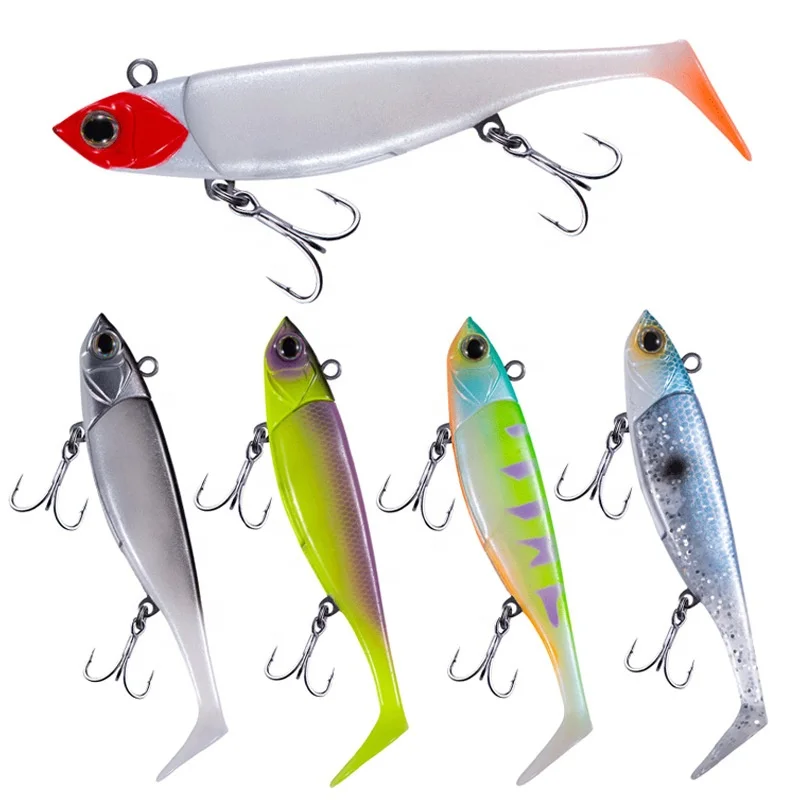 Hot Selling Paddle Tail Fish Long Cast Shad Lure Plastic Jig Head Soft Swim Bait With T Tail Pinfish Bass Pike Fishing Lure