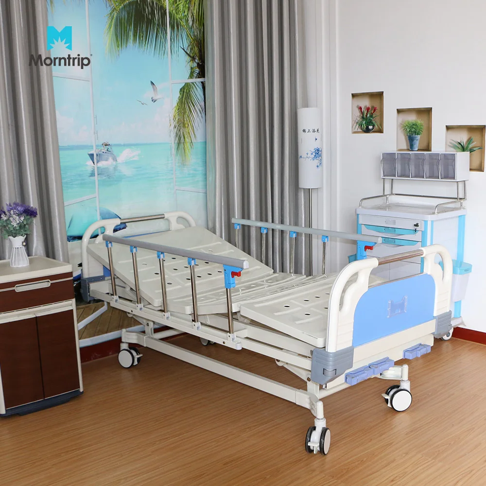 Hot Sale Medical Best Hospital Beds Multifunctional Two Cranks For Home Use With Firm Guard Rails Bracket Metal Hospital Bed Par