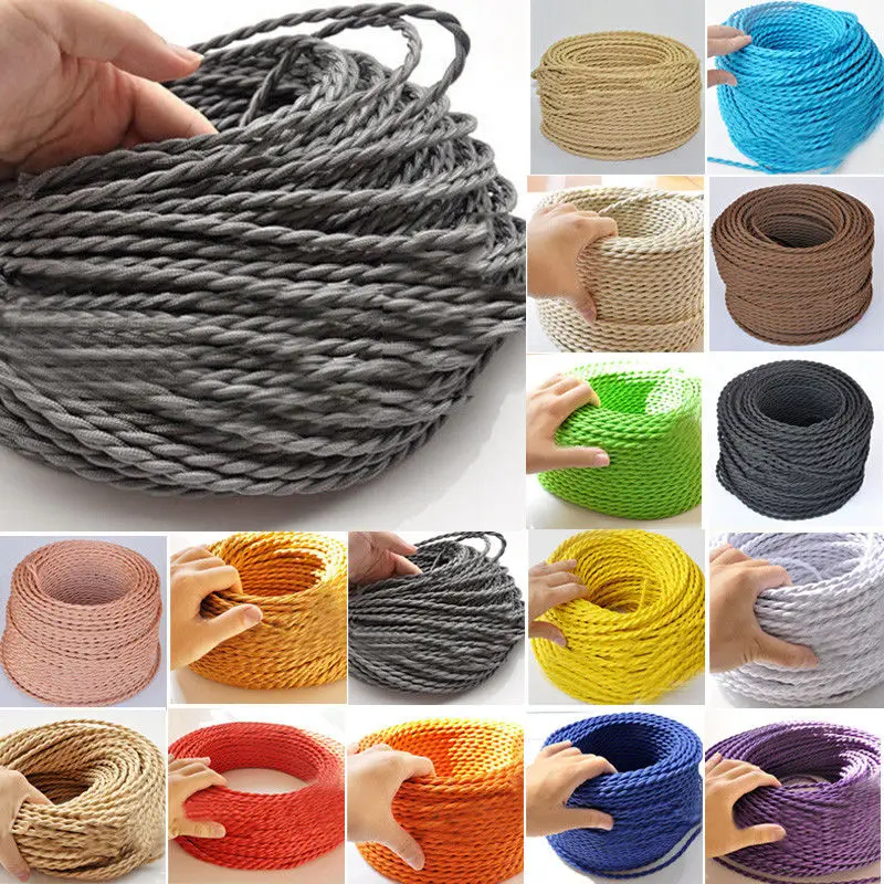 2 Core Vintage 2*0.75 Color Twisted Braided Fabric Light Lamp Cable Electric Wire Cord For Decorations