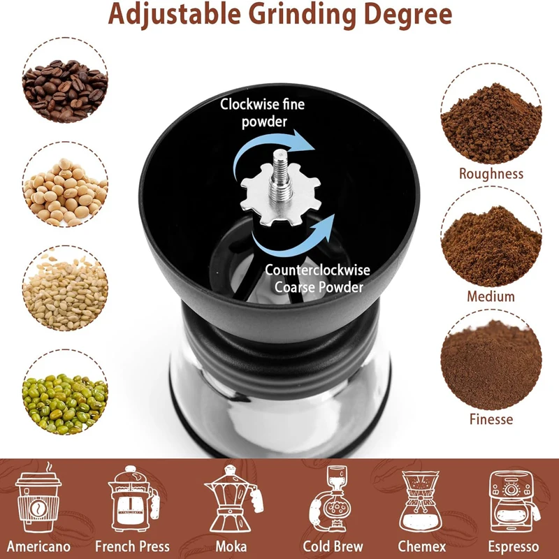 Coffee Mill with Storage Container Adjustable Coarseness Ceramic Hand Held Manual Portable Coffee Bean Grinder