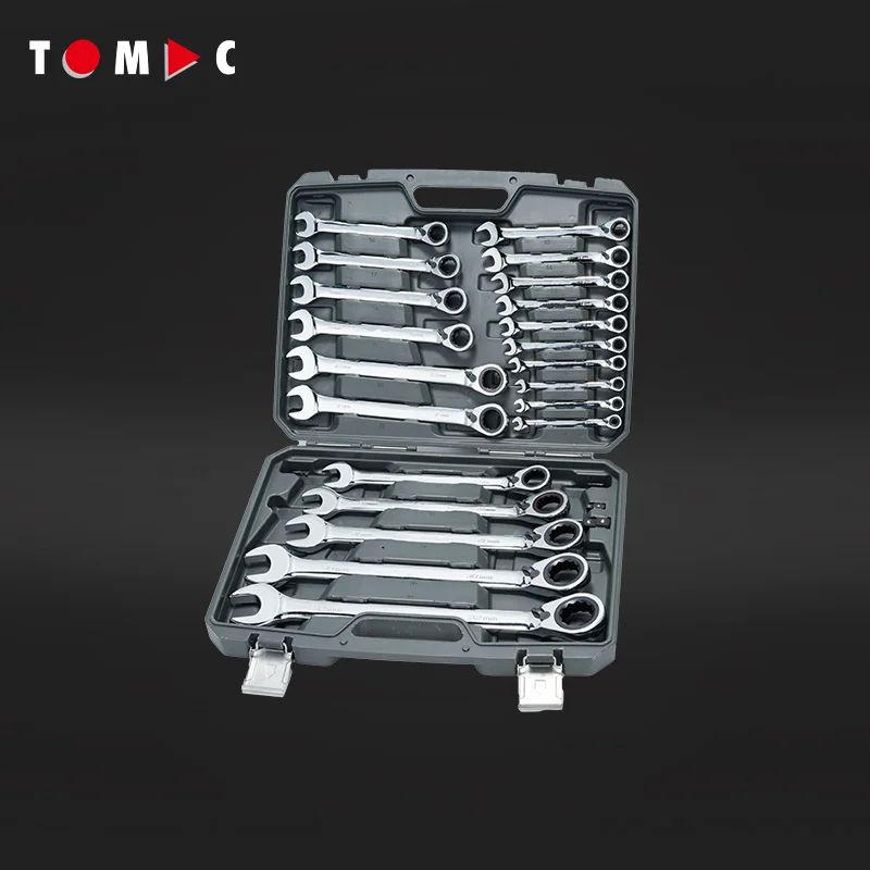TOMAC 23 PCS High Torque 72 Teeth Reversible Open End with Ring Ratchet Wrench Set (6-33mm) for Mechanics