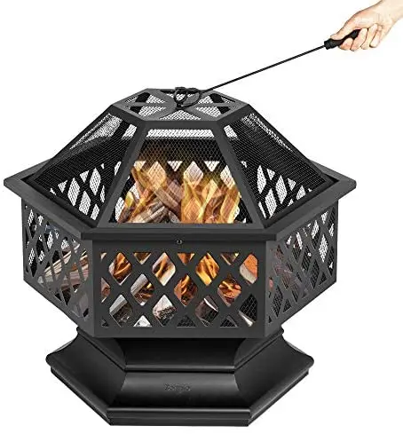 Best choice Hex-shaped steel fire pit 26in 28in 30in for garden, backyard, poolside lid fire pits wood burning outdoor