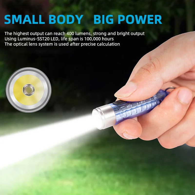 10 Light Mode Mini Led Key Chain Light Small Pocket Flashlight Type-C Rechargeable Led Torch Light