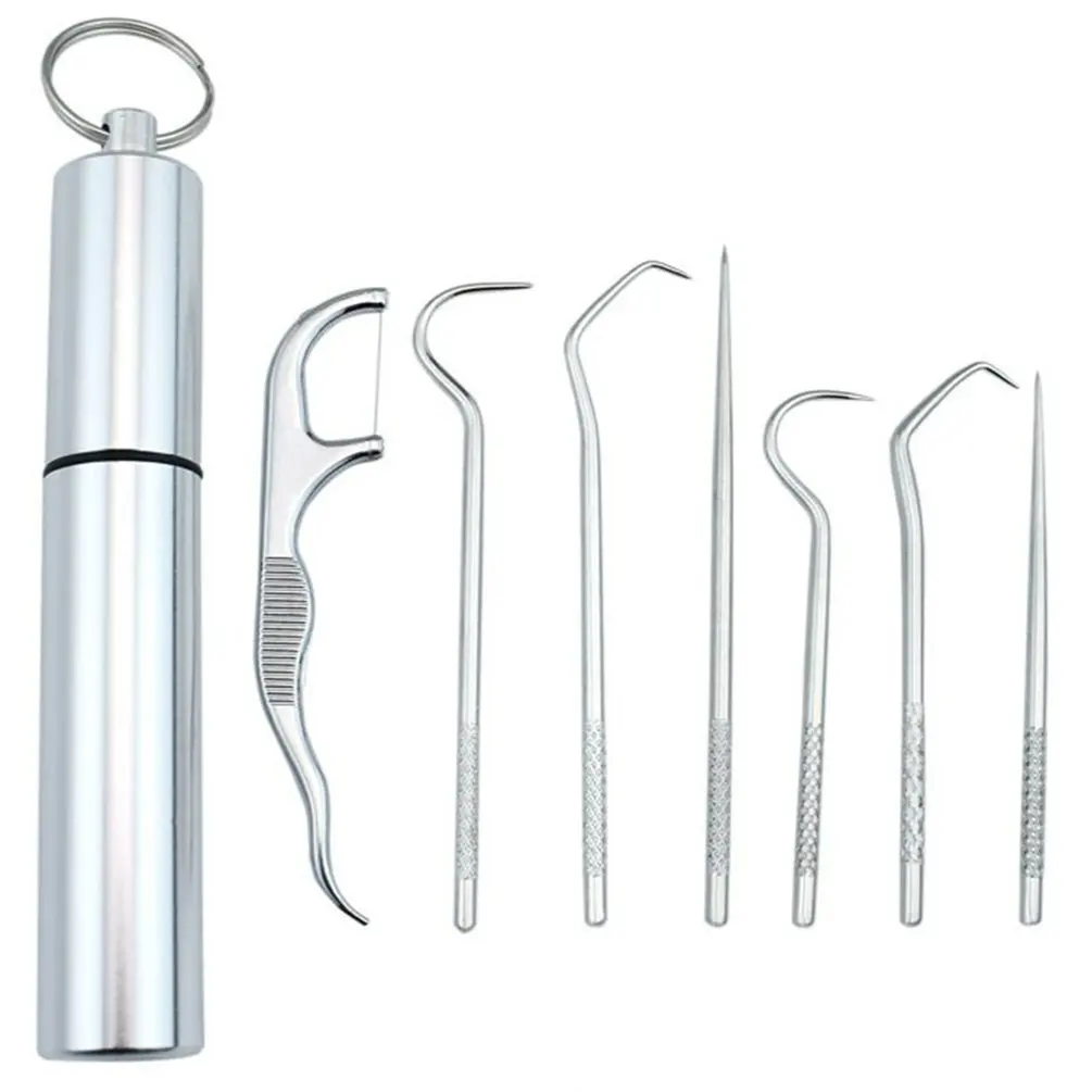 Hot Selling 304 Stainless Steel Tooth Picking Tool Other 6pcs Oral Hygiene Product The Flossing Toothpick Portable Oral Tool Set
