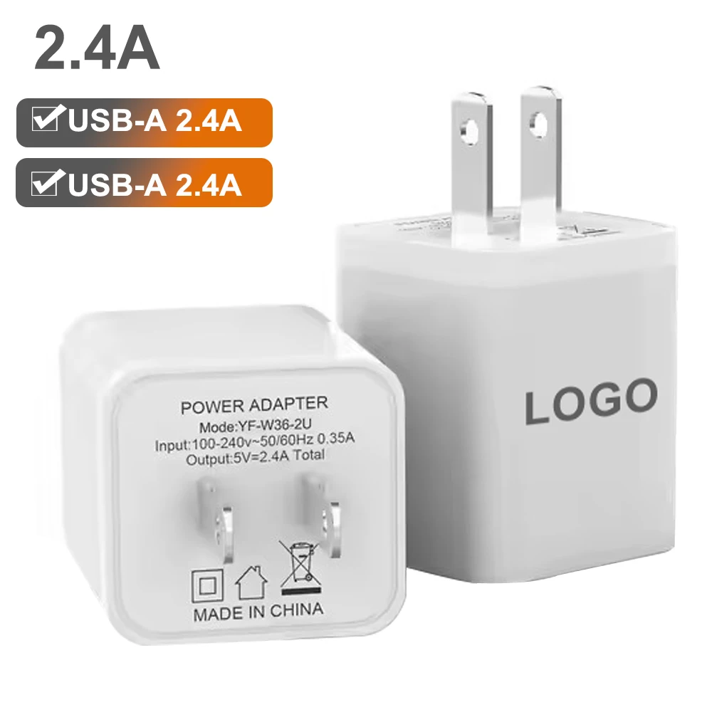 USB Wall Charger 2.4A Phone Charger Dual USB Port Cube Power Plug Adapter Fast Wall Charger Block Compatible with iPhone 16